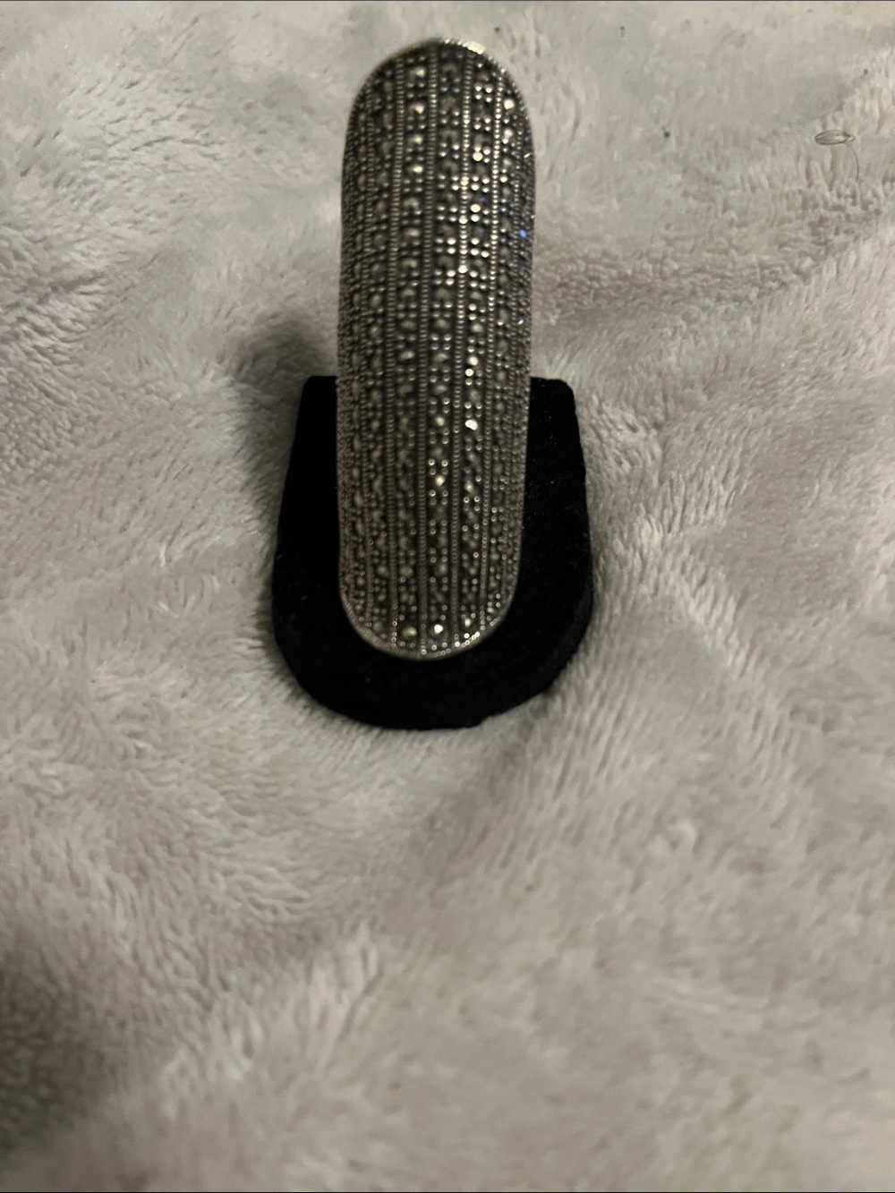 Vintage Sterling Silver Marcasite Long Statement Ring - Picture 2 of 11